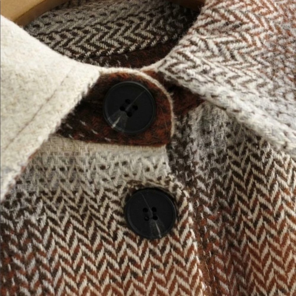 Boyfriend Fit Plaid Jacket Coat Brown Trucker - Picture 13 of 16